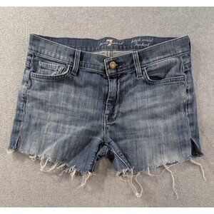 7 For All Mankind Shorts Womens Size 28 Blue Cut Off Denim Faded Whiskers